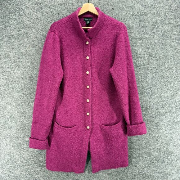 Adrienne Vittadini Coat Women XL Purple Button Long Sleeve Wool Pockets Casual - Picture 1 of 7